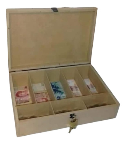 Caja Con Candado Para 5 Billetes Y 3 Monedas , 37 X 26 X 9cm