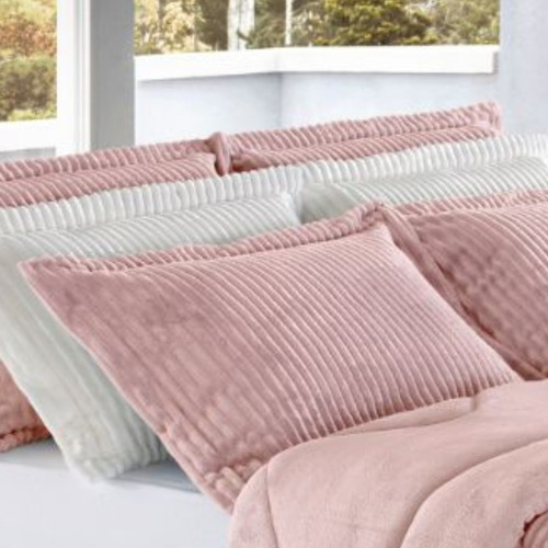 Jogo De Fronhas Plush Relevos Com Abas 2 Peças Bbc Têxtil Cor Rosa