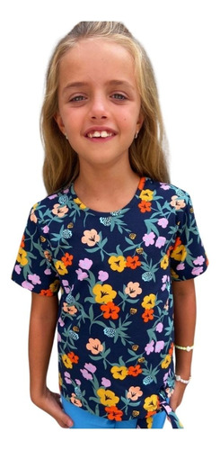 Blusa Infantil Menina Camiseta Manga Detalhe Nó Estampada 