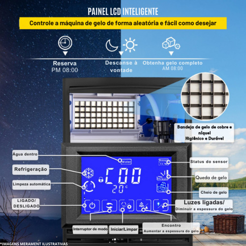 Máquina Gelo Para Bar 70kg Cubo Inox Filtro Pá Armazena 12kg