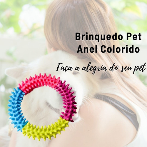 Imagem 3 de 6 de Brinquedo Pet Anel Colorido Mordedor Borracha Original