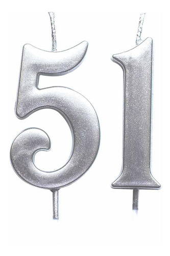 Vela Numérica Plateada 51 Cumpleaños  Número 51  Vel...