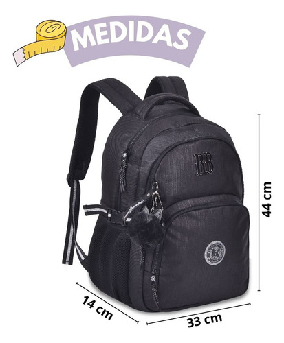 Mochila De Costas Rb24527 Rebecca Bonbon Preto Escolar Clio Desenho do tecido Lisa