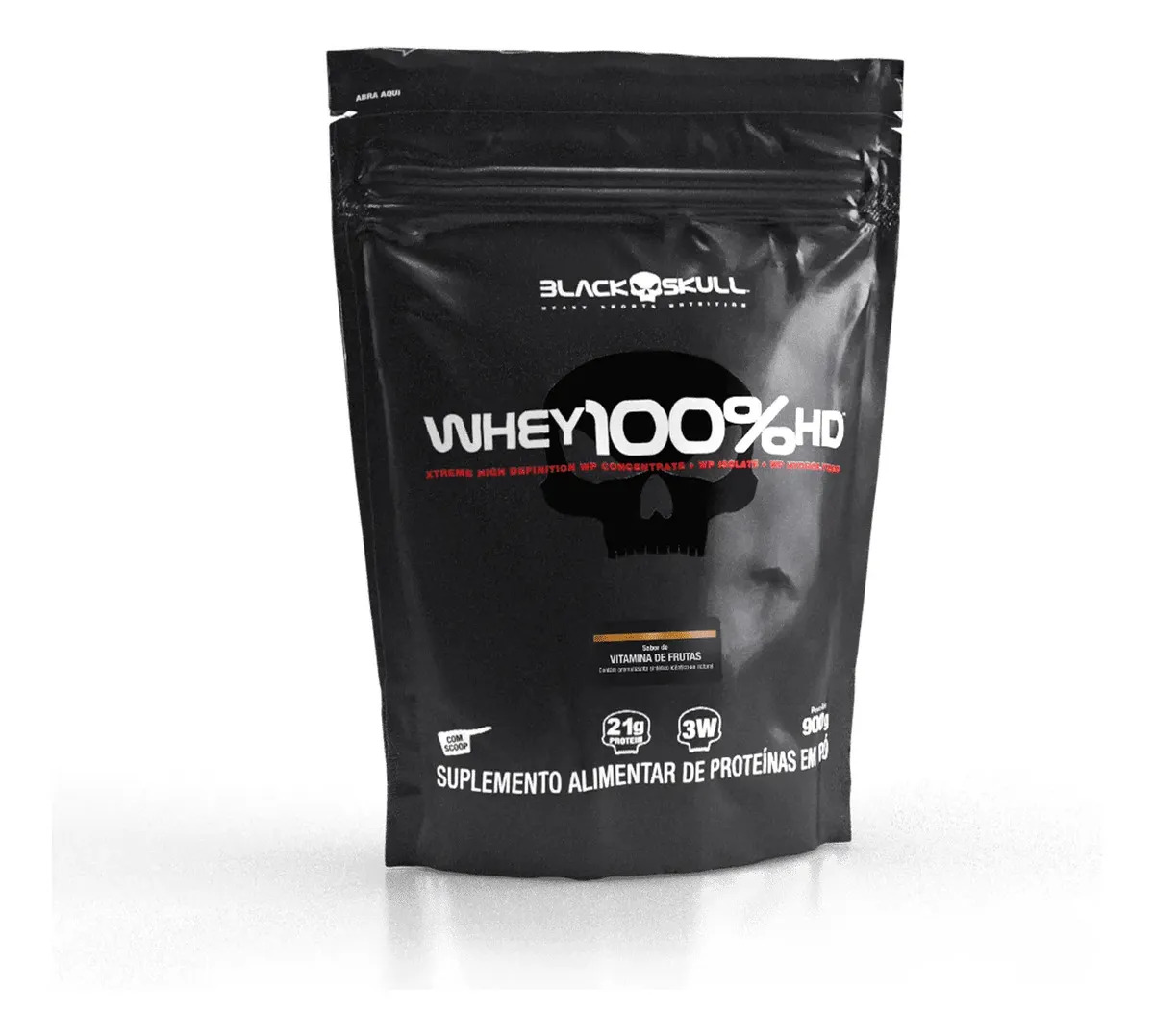 Whey 100% Hd Refil Black Skull - 900g (wpc, Wpi E Wph) Cavei Sabor Vitamina de frutas