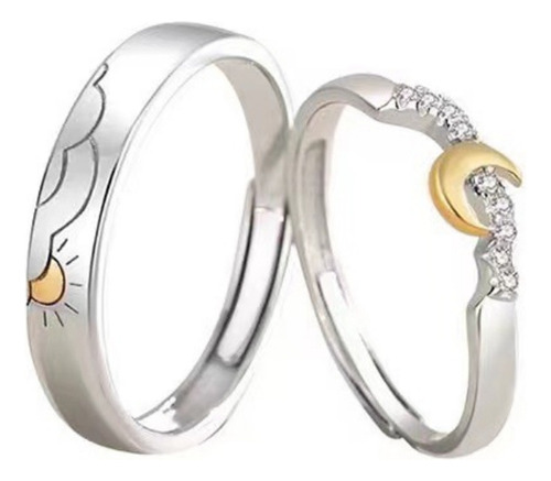 2 Anillos Ajustable Sol Luna Circón Pareja Novios Compromiso