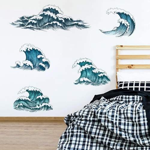 ~? Woyinis Vintage Cartoon Ocean Wave Wall Decal Tidal Storm