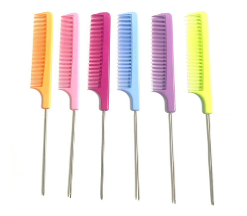 6 Peine De Cola Pua Metalica Corte Peinado Peluqueria Color