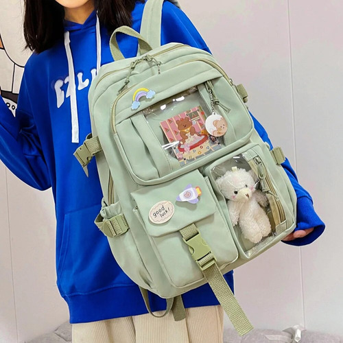 Mochila Kawaii De Nylon Con Múltiples Bolsillos