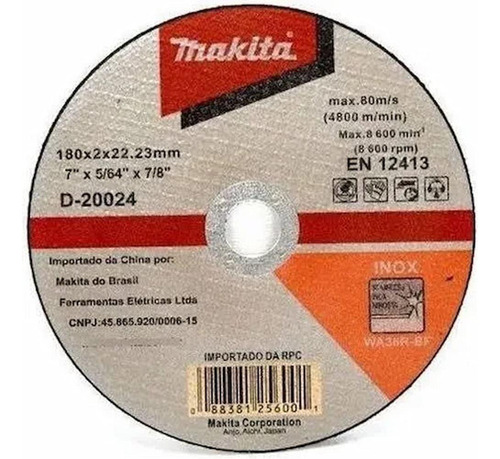 Disco De Corte Inox 180mm D-20024 Com 10un Makita