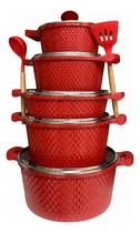 Comprar Set De Ollas Suprema De Granito 10 Pcs Color Rojo T\u002Fvidrio