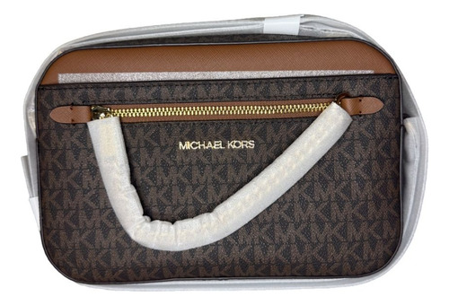 Bolsa Crossbody Michael Kors Con Cadena Y Logotipo Café Marrón Oscuro Logotipo Oro Marrón
