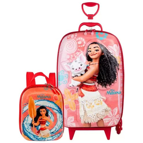 Mochila Escolar Lancheira Princesa Moana Maxtoy 3d Rodinhas