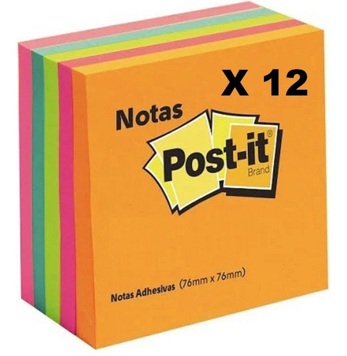 Postick Notas Adhesivas (12 Piezas) Cuadrado Colores Bonitos