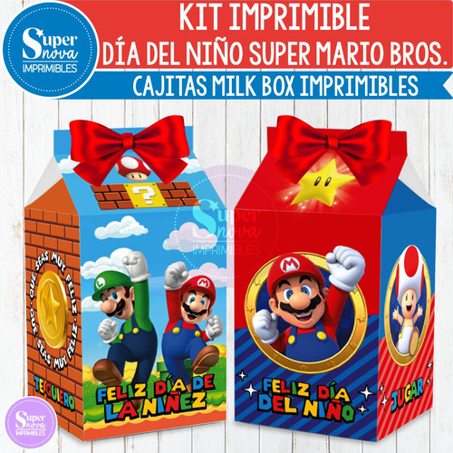 Kit Imprimible Cajitas Milkbox Día Del Niño Super Mario Bros