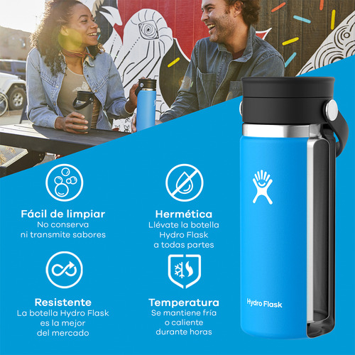 Botella Termica Hydro Flask 473ml/16oz Termo Wide Mouth Tapa Flex Sip Lid Café Bebidas Frío/Caliente Portátil