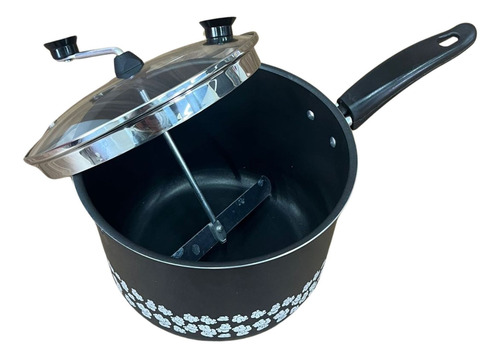Pipoqueira Antiaderente Preta Decorada 4,3 L Tampa De Vidro