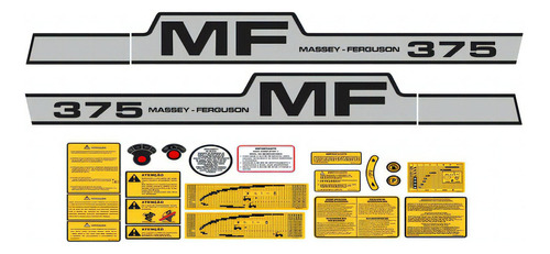 Kit Completo Emblema Adesivos Trator Massey Ferguson Mf 375 Cor Massey 375
