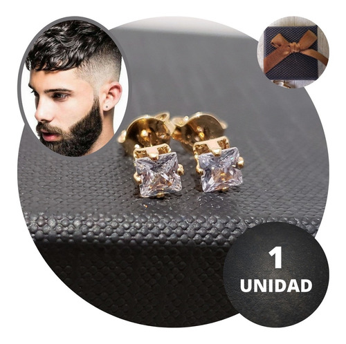 Topo / Arete De Hombre En Oro 18k Laminado Con Circon Blanco