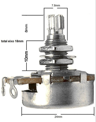 Imagem 3 de 3 de Potenciômetro Alpha B500k 24/18 Guitarra E Baixo Kit 2 Peças