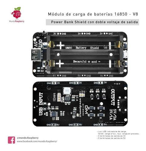 Shield Modulo Power Bank Baterías Litio 18650 V8 Arduino Esp