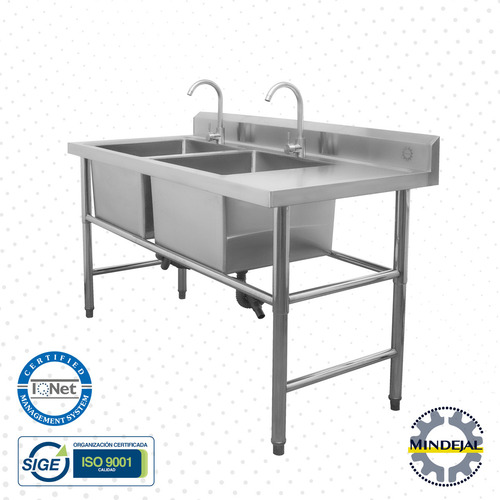 Fregadero Doble Acero Tarja Profunda Inoxidable 150x70x85cm Color Acero Inoxidable
