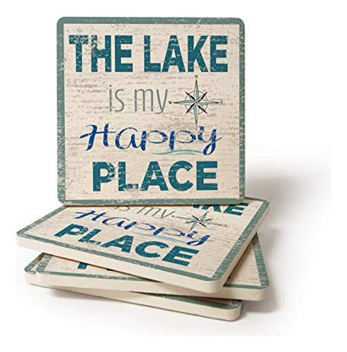 Coasterstone Lake Is My Happy Place Stone Coaster, 4.25 Inch