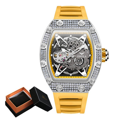 Reloj Mecánico Luminoso De Silicona Onola Diamond Color De La Correa Amarillo