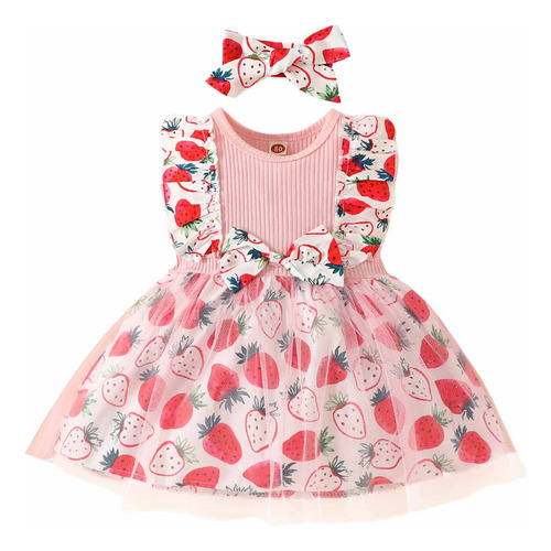 Vestido Sin Mangas De Verano Con Encaje De Fresa Para Niñas,