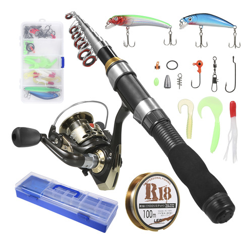 Caja De Pesca Spinning Rod Tackle Combo Con Telescópico