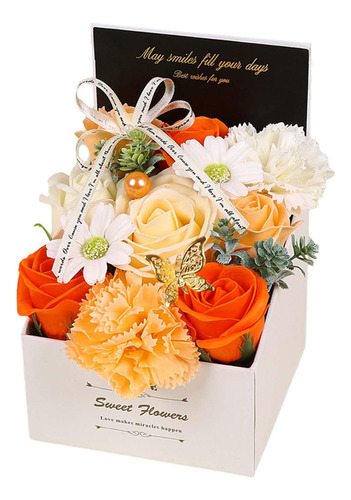 Caja De Regalo De Flores De Jabón, Flor Artificial, Naranja