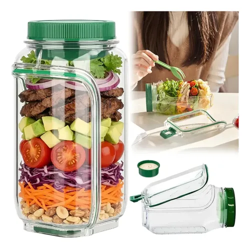 Pote De Salada Abertura Lateral Hermético Portátil À Prova De Vazamento Para Fitness Marmita Saudável Academia Trabalho Escola Fácil De Transportar Para Frutas Lanches E Refeições Verde E Branco