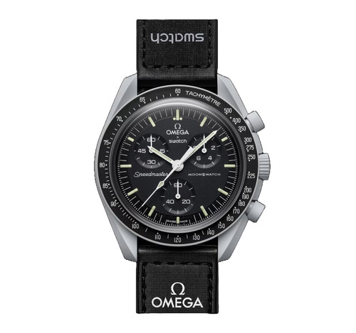 Reloj pulsera Swatch Mission to the Moon con correa de velcro color negro SO33M100