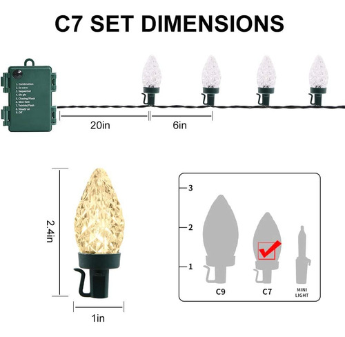Luces De Navidad Led C7 - Luces De Cuerda De Navidad Con Bat