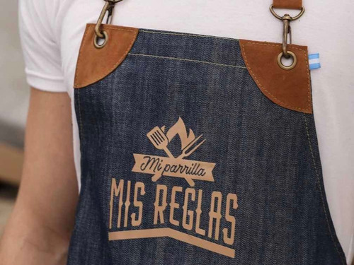 Imagen 4 de 10 de Delantal Jean Cuero Asador Parrilla Con Diseño