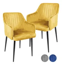 Comprar Set 2 Sillas Comedor Sillones Terciopelo Acolchadas Modernas Estructura de la silla Negro Asiento Mostaza