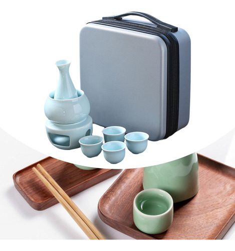 Conjunto De Saquê De Cerâmica Com Pote Verde Claro