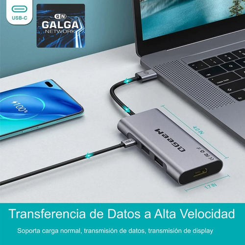 Imagen 6 de 9 de Hub Qgeem 7 En 1 Adaptador Usb A Hdmi/3*usb/usb C/sd/microsd
