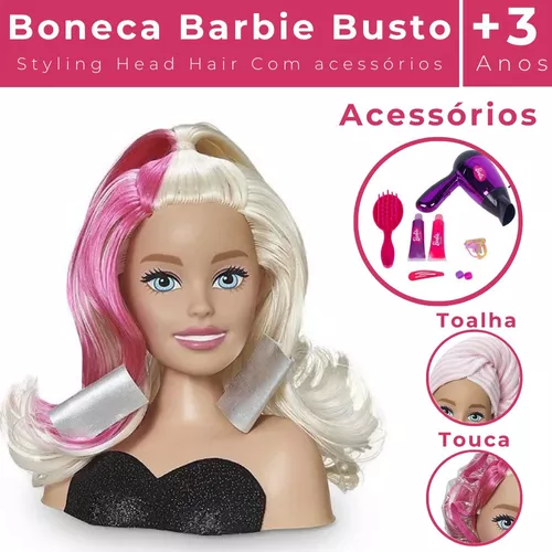 estilo cabelo, Cabeça boneca para maquiagem com secador cabelo