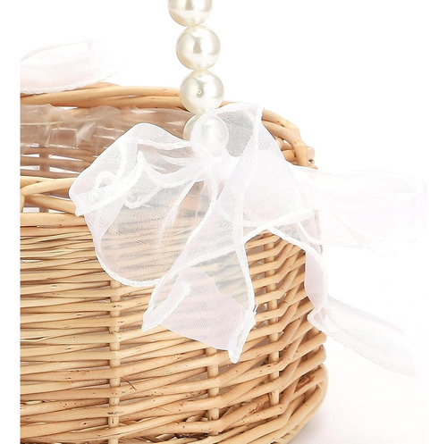 Cesta De Ratán Para Boda Con Asa De Perlas