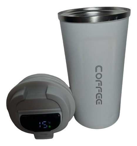 Vaso Térmico Con Sensor Estilo Cafetero Antivuelco Blanco Lisa