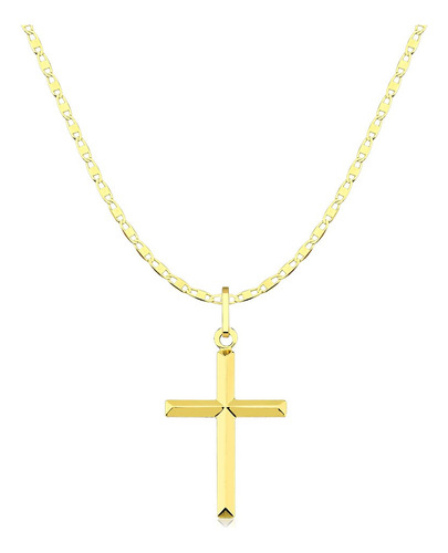 Cordão De Ouro 18k - 750 60cm Piastrine E Cruz Facetada 2cm Cor Amarelo