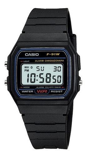 Imagen 1 de 2 de Reloj de pulsera Casio Collection F-91 de cuerpo color negro, digital, fondo gris, con correa de resina color negro, dial negro, minutero/segundero negro, bisel color negro y hebilla simple