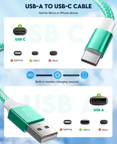 Cable USB a USB Tipo C Trenzado de Carga Rápida Transferencia de Datos  3/6/10FT