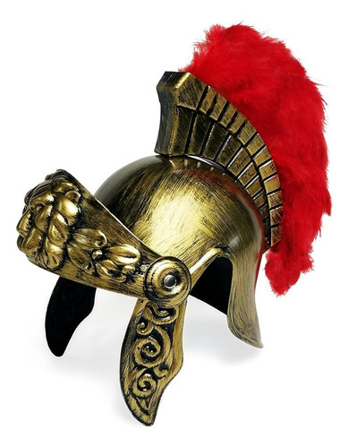 Casco Gladiador Legion Soldados Romanos Dorado Con Pluma Roj