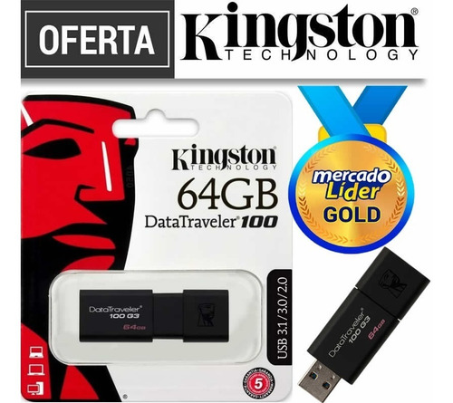 Imagen 1 de 2 de Flash Memory Kingston 64gb 100% Originales Usb 3.2 Inc Iva**
