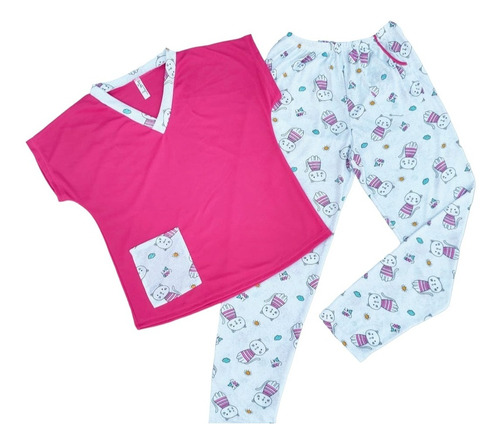 Pijama Para Mujer Pantalon Largo Con Bolsillos Cat Lover  