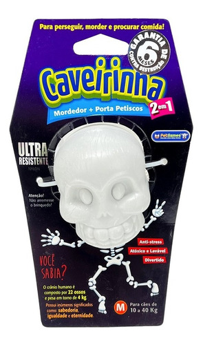 Brinquedo Mordedor Recheável Caveirinha Resistente Nylon M Cor Branco