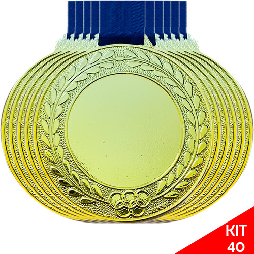 Kit 40 Medalhas Ø44mm Centro Liso Personalizável Honra Mért. Cor Ouro