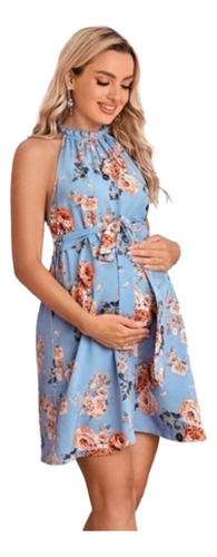 Vestido De Maternidad Con Cinturón Floral 