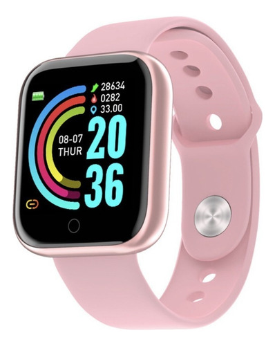 Smartwatch D20 Relógio Inteligente Fitness Sports Pro Caixa Rosa Pulseira Rosa Bisel Preto